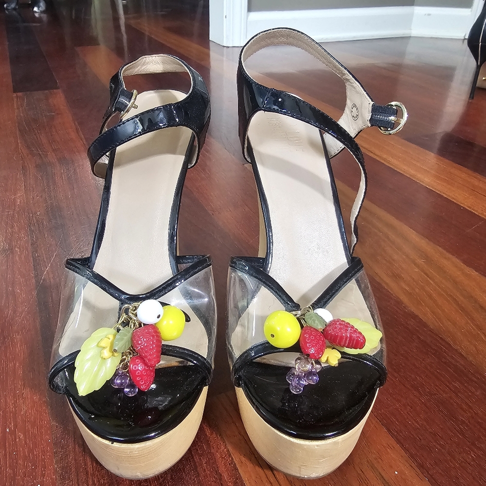 Love Moschino Black And Tan Wedges With Fruit Charms